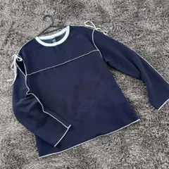 SHEIN FRIFUL オーバーサイズラウンドネック 長袖 リボン ネイビー
