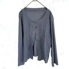 13867 PREZZO 刺繍レース カーディガンM〜L ブルーグレー 七分袖