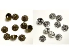 メタルパーツ★座金・ビーズキャップ10mm(金&銀)20個★花座 メタルビーズ