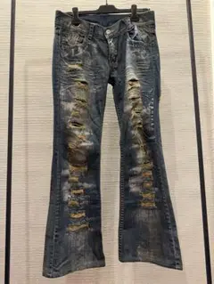 00s japanese label flare denim coated