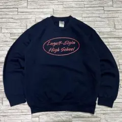 GILDAN スウェット ハイスクール 両面ロゴ ネイビー USA古着 S