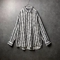 VINTAGE　長袖シャツ　柄シャツ　L 白　黒　ストライプ　古着