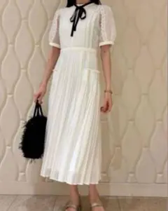 セルフォード シフォンレース プリーツロングワンピース　36