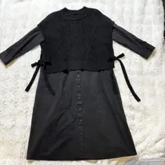 Sunny Clouds ブラックレイヤードワンピース