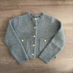 anuans アニュアンス　ラクーンブレンドノーカラーニットジャケット