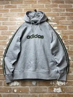 00s adidas アディダス　パーカー　グレー　y2k センターロゴ　古着