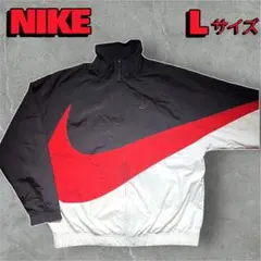 NIKE ナイロンジャケット ビッグスウォッシュ 赤黒白 L ナイキ 刺繍 ロゴ