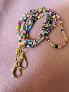 ハンドメイド　カラフルチェコ硝子ビーズのマルチウェイマスクチェーン　かなり長め