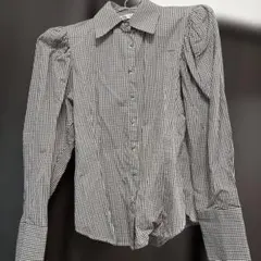 ZARA チェック柄 パフスリーブシャツ XS