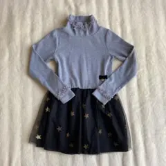 星柄　フリル　ワンピース　ブラック　グレー　110サイズ