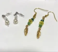 a-0053 シンプルデザインのクリスタルビーズとパールのピアス2点セット