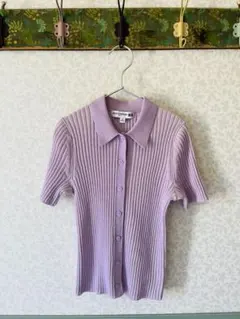 ユニクロ　イネス　リブボーダーポロカーデガン ラベンダー XS