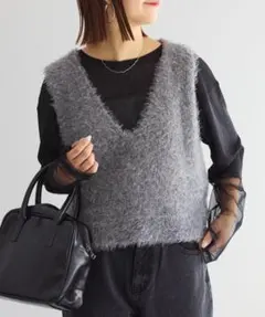 CIAOPANIC TYPYミックスフェザーヤーンクロ ップド丈ベスト　グレー