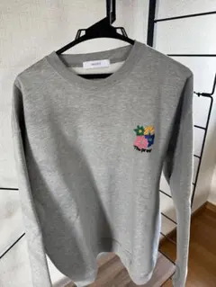 グレー フラワー刺繍 クルーネック スウェット