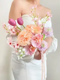 桜前撮りブーケ　ロケーション撮影　造花　アーティフィシャルフラワー