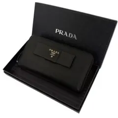◇美品◇プラダ サフィアーノレザー長財布 リボンデザイン ロゴ金具