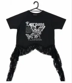 GORGE 蝶々プリント レース装飾 半袖Tシャツ ブラックのサムネイル