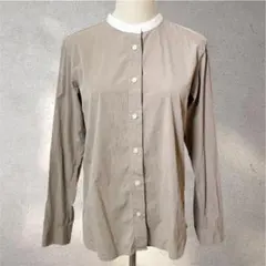 【無印良品】Mサイズ/ノーカラーシャツ/ベージュ/大人シック/バイカラー/長袖