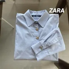 ZARA〔美品〕ゴールドボタンポプリンシャツ　ブルー