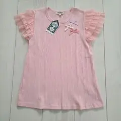 ☆新品☆　シューラルー　半袖Tシャツ　ピンク　チュール袖フリル　130のサムネイル