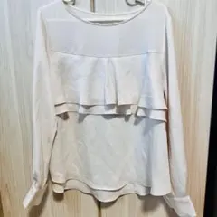 GU XL ホワイト フリル 長袖 ブラウス