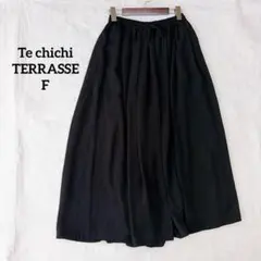 【テチチ テラス】 F ワイドパンツ スカーチョ ブラック ウエストゴム　上品のサムネイル