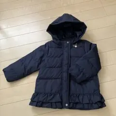 petit main ネイビー フリル付ダウンコート110フード取り外可記名無
