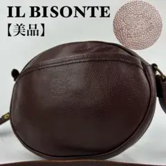 【美品】イルビゾンテ　ショルダーバッグ オーバル型　ポシェット　ロゴ型押し　茶のサムネイル
