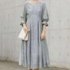 dorry doll ブルー　s ヴィンテージレースボリューム袖ワンピースドレス
