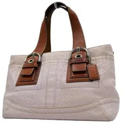 美品 コーチ トートバッグ ハンド ピンク キャンバス シグネチャー 12310