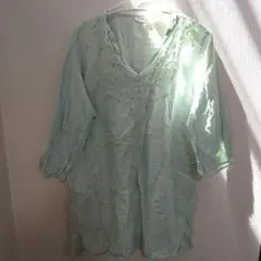 1点物✨Secret Treasures【M】薄い緑五分袖シャツ 透け感 春夏