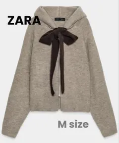 ZARAフード付きタイベルトニットカーディガン　リボン
