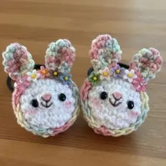 あみぐるみヘアゴム♡お花いっぱい♡お花畑ずきんうさぎちゃん♡