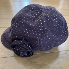 水玉模様キャップ 花飾り付き
