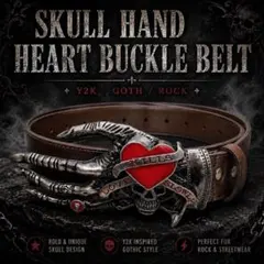 00s SKULL HAND HEART BUCKLE BELT Y2K