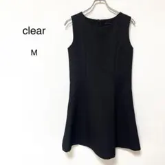 【クリア】シンプル　上品　ジャガード風織　フォーマル　ノースリーブワンピース M