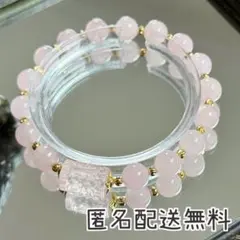 ローズクォーツ回紋珠&マダガスカル産ローズクォーツ　ブレス　内径約16cm