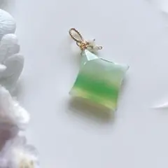 グリーンバンデッドアゲート×翡翠ネックレストップ✧14kgf