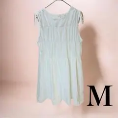 レディース　ホワイト　ノースリーブミニワンピース M フレア