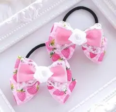 (259) ゆめかわ いちご ヘアゴム♡ ハンドメイド バラ ピンク 白
