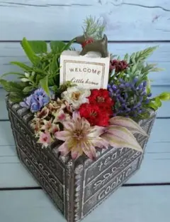 フラワーアレンジメント　犬　ハンドメイド　ウェルカムボード