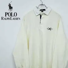 ポロ ラルフローレン 刺繍 長袖 ポロシャツ クリームホワイト【90s 古着】