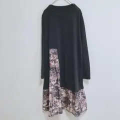 hanahana ひざ丈ワンピース　長袖　チュニック　美品　柄入り　黒　M L