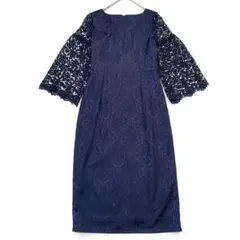 ドレスプラス　パーティードレス　レース　ネイビー　総柄　結婚式　二次会　Mサイズ