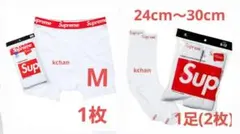 38　Supreme ボクサーパンツ M　白　1枚　ソックス 白 1足　セット