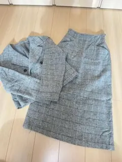グレー チェック柄 スカートセットアップ スーツ フォーマルレディース秋冬服