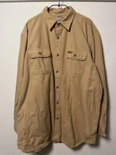 古着 Carhartt ヘビーネルシャツ ベージュ・茶色 XL レザータグ