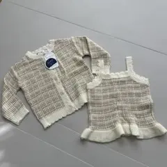mämäraku チェック柄カーディガン&タンクトップ 2ピースセット