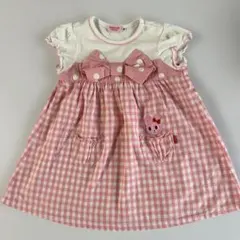 ミキハウス　ホットビスケッツ　かわいい ピンク ギンガムチェック 半袖ワンピース