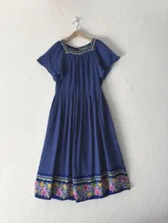 vintageヴィンテージ昭和レトロ花柄ドット模様クラシカルロングワンピース